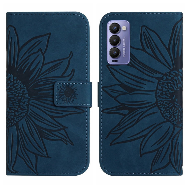 For Tecno Camon 18 / 18 P Skin Feel Sun Flower Pattern Flip Leather Phone Case with Lanyard