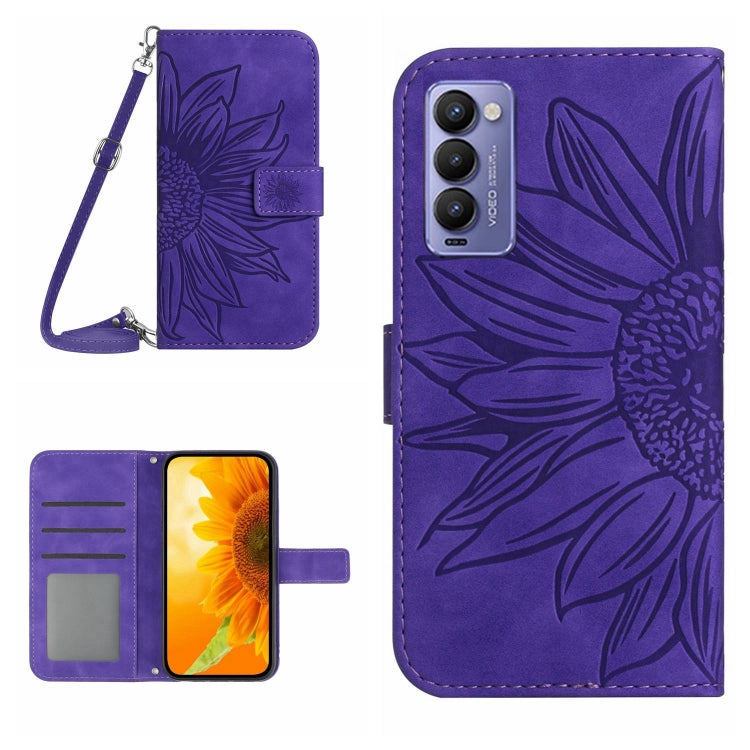 For Tecno Camon 18 / 18 P Skin Feel Sun Flower Pattern Flip Leather Phone Case with Lanyard