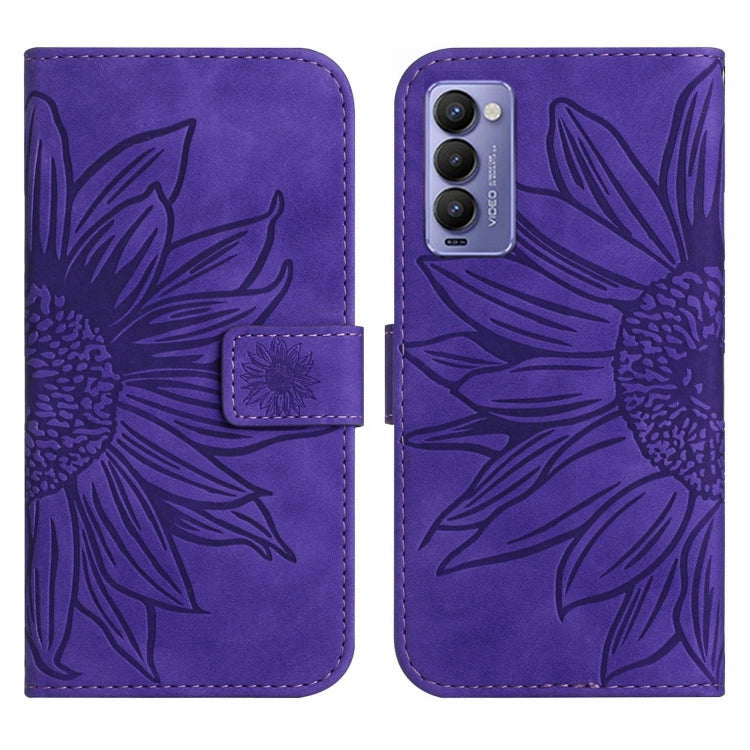 For Tecno Camon 18 / 18 P Skin Feel Sun Flower Pattern Flip Leather Phone Case with Lanyard