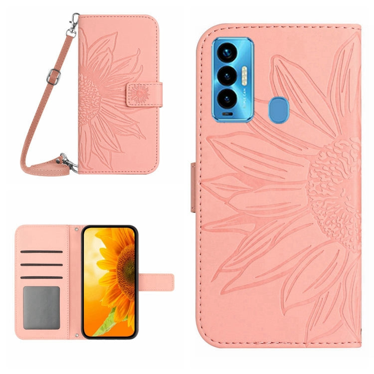 For Tecno Camon 18i Skin Feel Sun Flower Pattern Flip Leather Phone Case with Lanyard