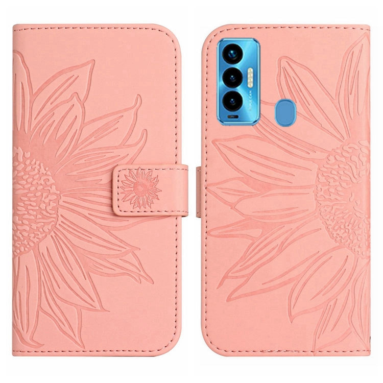 For Tecno Camon 18i Skin Feel Sun Flower Pattern Flip Leather Phone Case with Lanyard