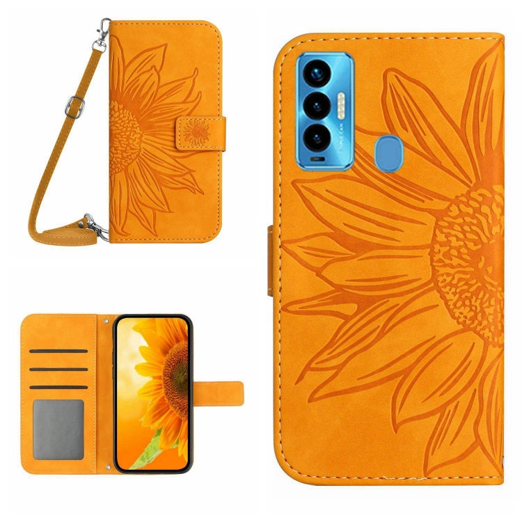 For Tecno Camon 18i Skin Feel Sun Flower Pattern Flip Leather Phone Case with Lanyard