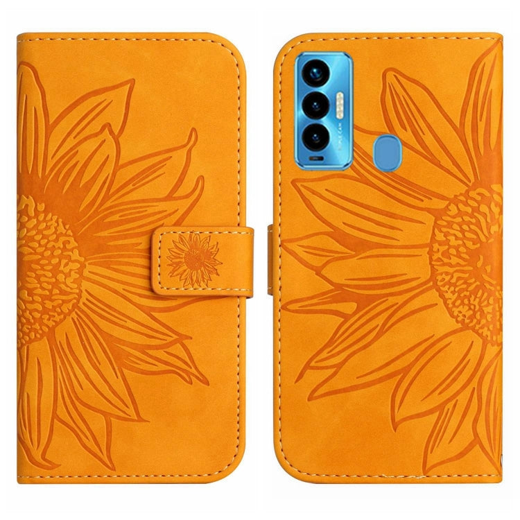 For Tecno Camon 18i Skin Feel Sun Flower Pattern Flip Leather Phone Case with Lanyard