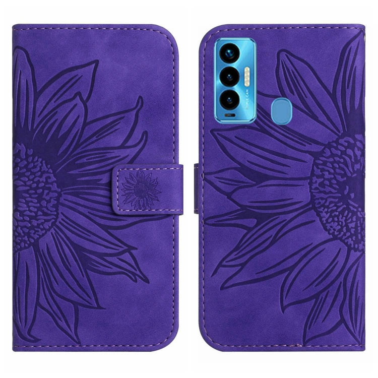 For Tecno Camon 18i Skin Feel Sun Flower Pattern Flip Leather Phone Case with Lanyard