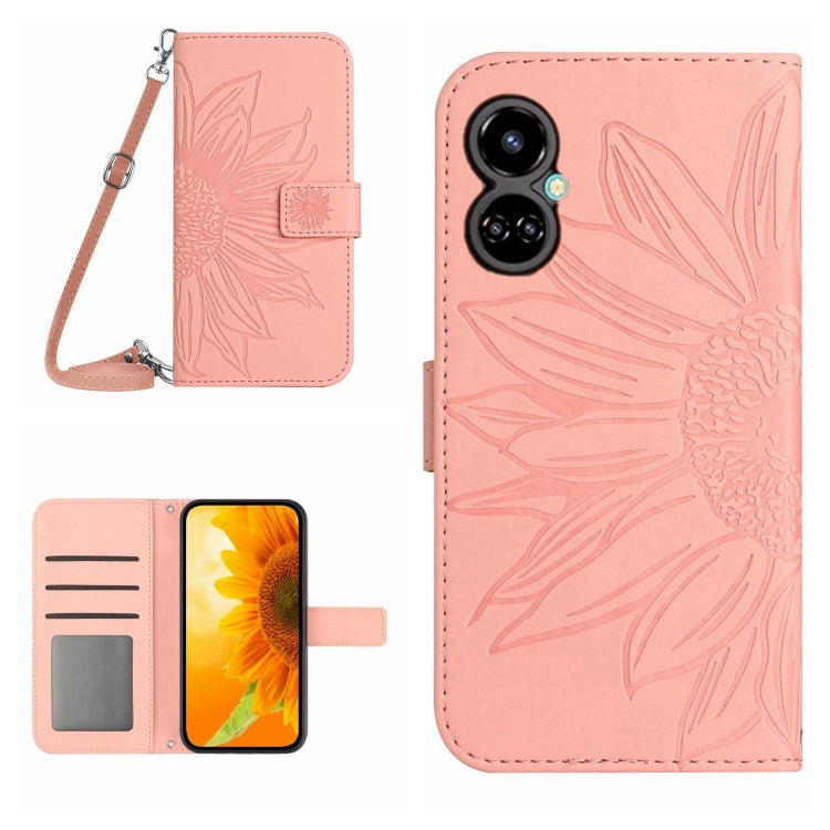 For Tecno Camon 19 Pro Skin Feel Sun Flower Pattern Flip Leather Phone Case with Lanyard