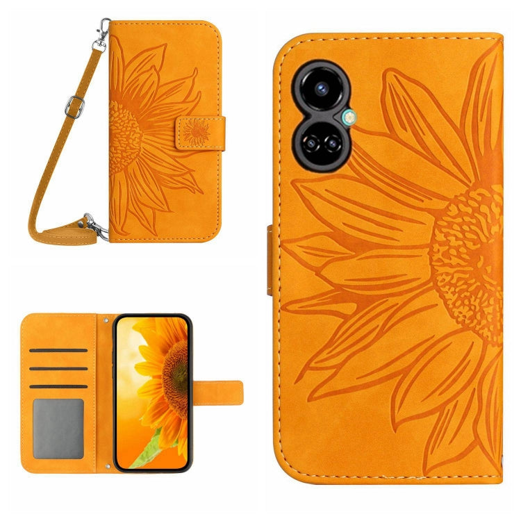 For Tecno Camon 19 Pro Skin Feel Sun Flower Pattern Flip Leather Phone Case with Lanyard