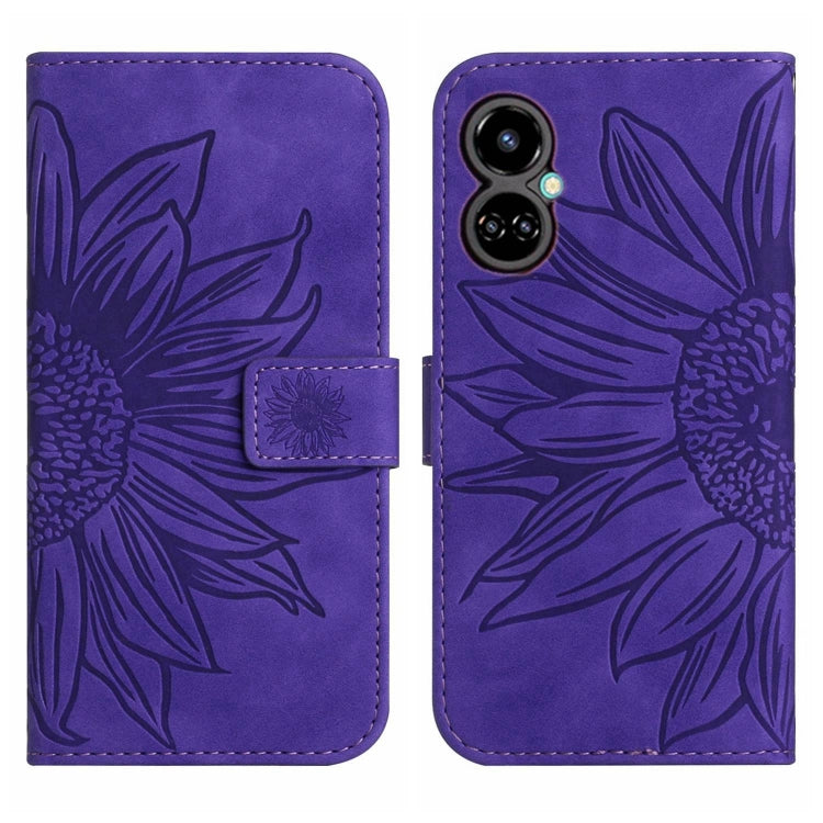 For Tecno Camon 19 Pro Skin Feel Sun Flower Pattern Flip Leather Phone Case with Lanyard