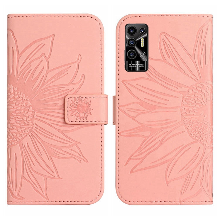 For Tecno Pova 2 Skin Feel Sun Flower Pattern Flip Leather Phone Case with Lanyard