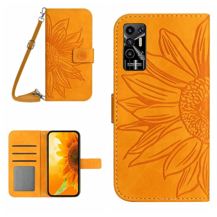 For Tecno Pova 2 Skin Feel Sun Flower Pattern Flip Leather Phone Case with Lanyard