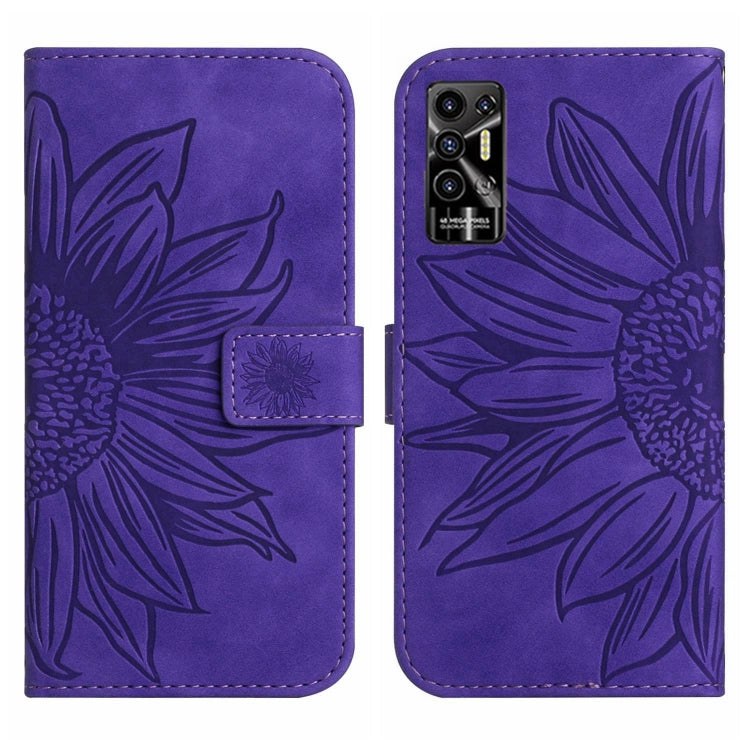 For Tecno Pova 2 Skin Feel Sun Flower Pattern Flip Leather Phone Case with Lanyard