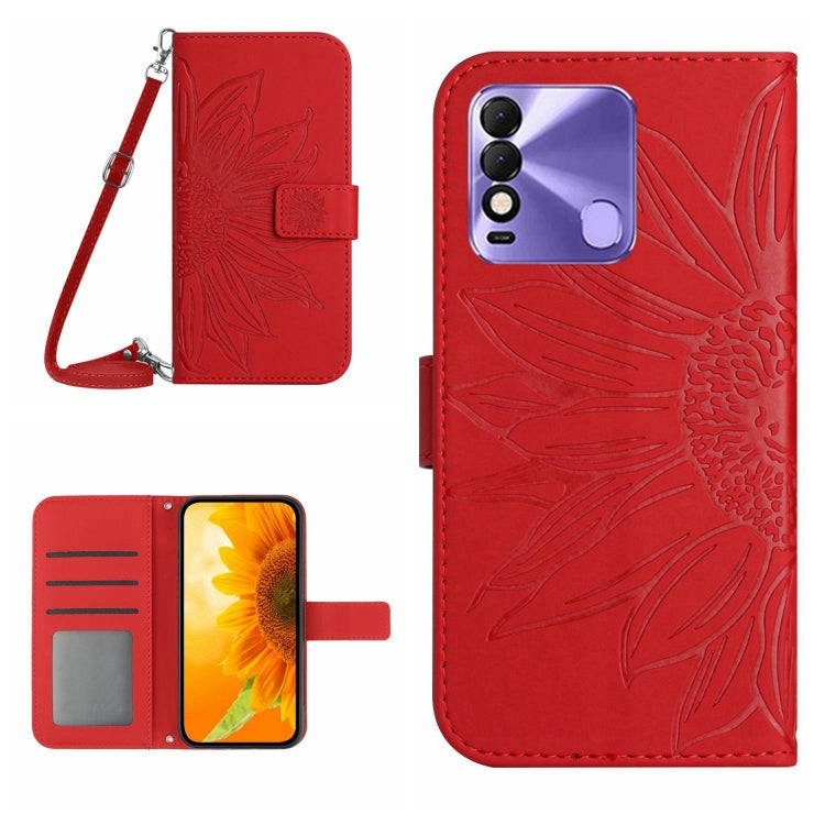 For Tecno Spark 8 Skin Feel Sun Flower Pattern Flip Leather Phone Case with Lanyard