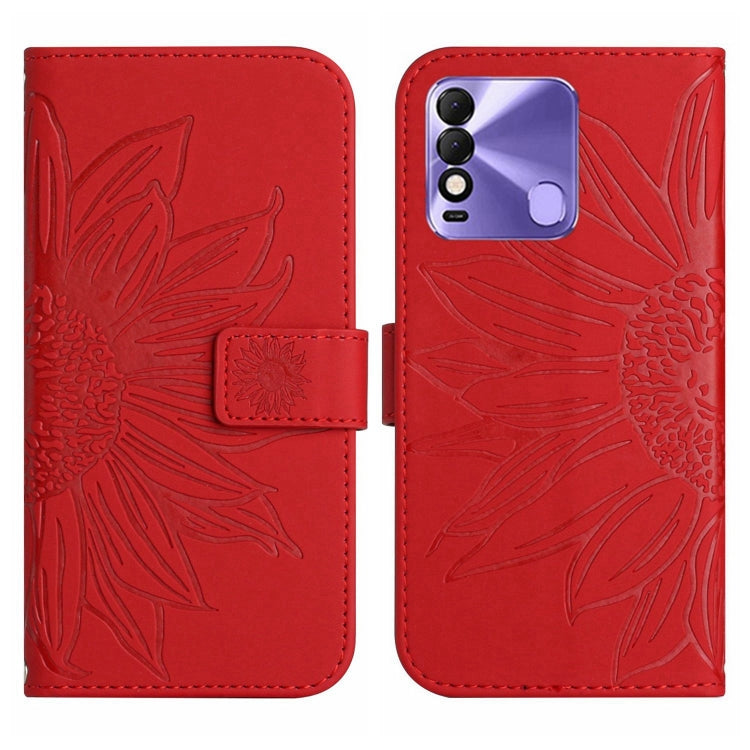 For Tecno Spark 8 Skin Feel Sun Flower Pattern Flip Leather Phone Case with Lanyard