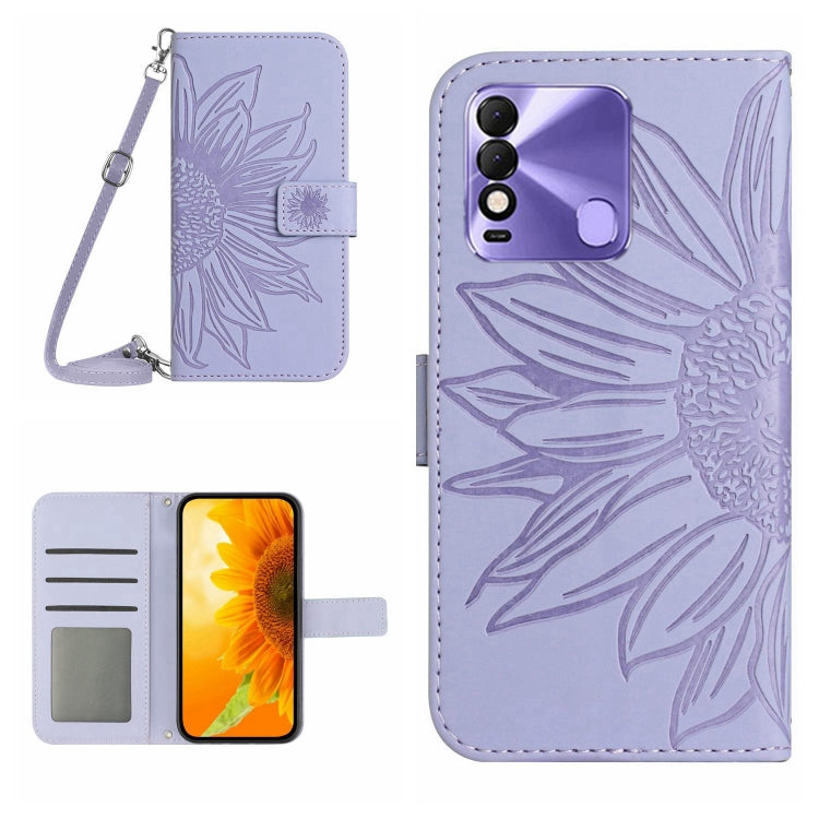 For Tecno Spark 8 Skin Feel Sun Flower Pattern Flip Leather Phone Case with Lanyard