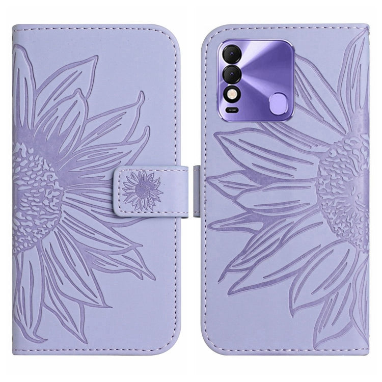 For Tecno Spark 8 Skin Feel Sun Flower Pattern Flip Leather Phone Case with Lanyard