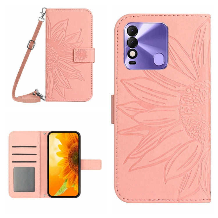 For Tecno Spark 8 Skin Feel Sun Flower Pattern Flip Leather Phone Case with Lanyard