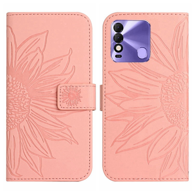 For Tecno Spark 8 Skin Feel Sun Flower Pattern Flip Leather Phone Case with Lanyard