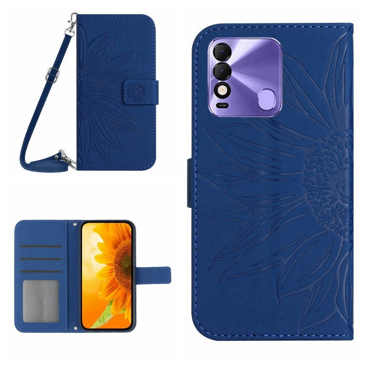 For Tecno Spark 8 Skin Feel Sun Flower Pattern Flip Leather Phone Case with Lanyard