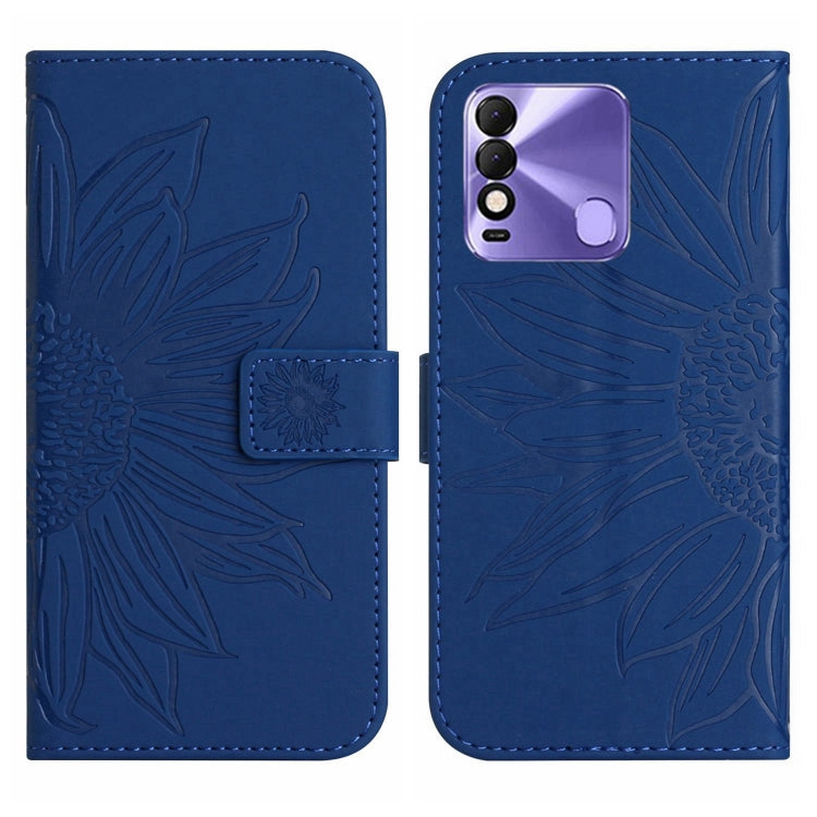 For Tecno Spark 8 Skin Feel Sun Flower Pattern Flip Leather Phone Case with Lanyard