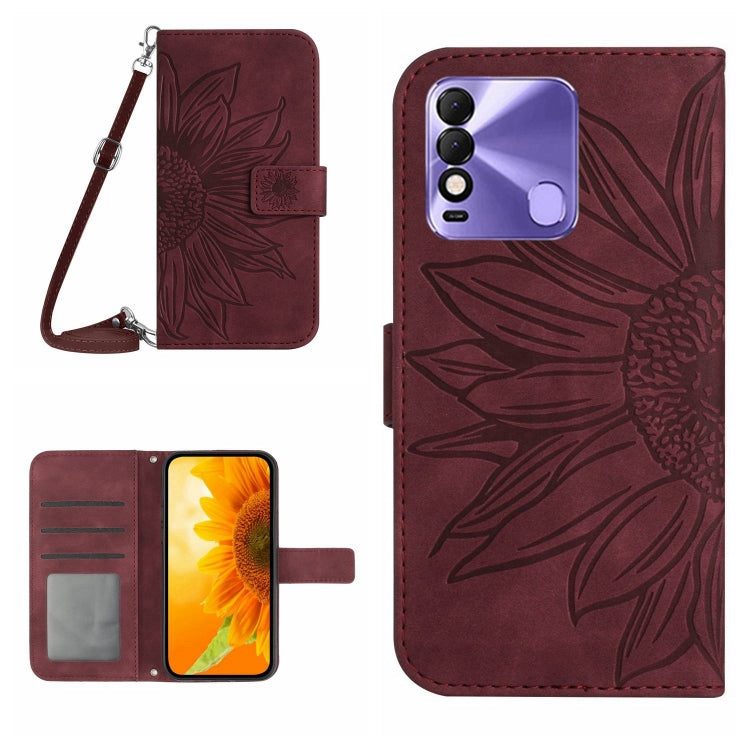 For Tecno Spark 8 Skin Feel Sun Flower Pattern Flip Leather Phone Case with Lanyard