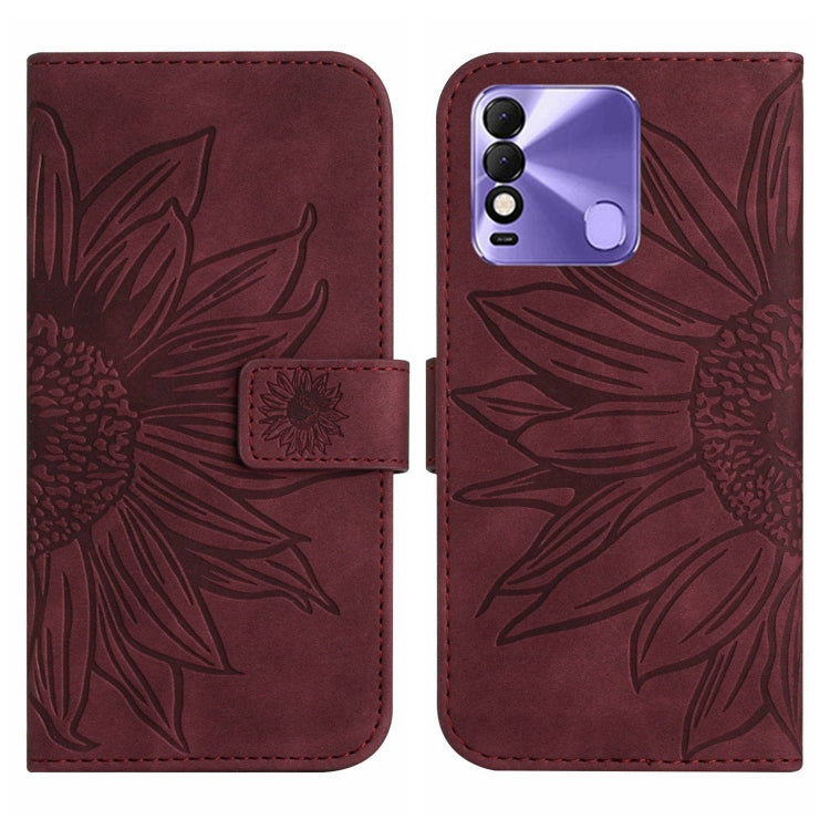 For Tecno Spark 8 Skin Feel Sun Flower Pattern Flip Leather Phone Case with Lanyard