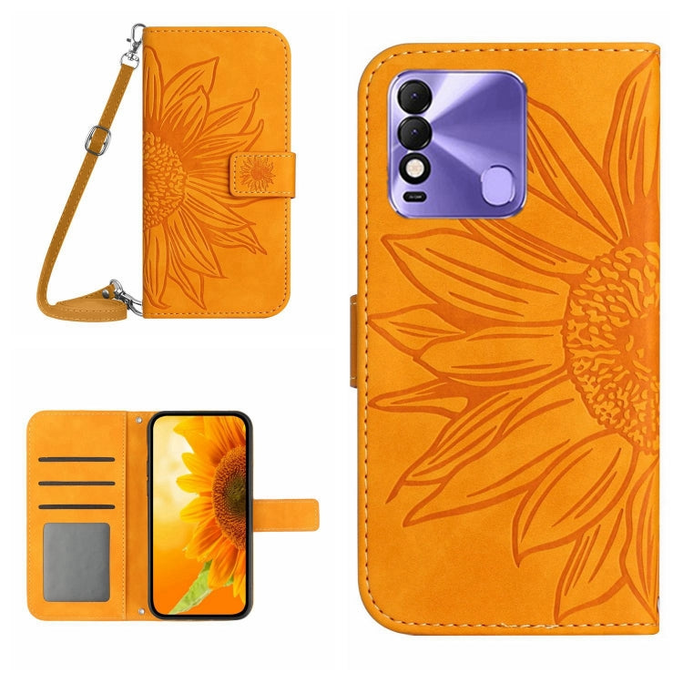 For Tecno Spark 8 Skin Feel Sun Flower Pattern Flip Leather Phone Case with Lanyard