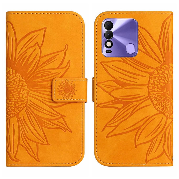 For Tecno Spark 8 Skin Feel Sun Flower Pattern Flip Leather Phone Case with Lanyard