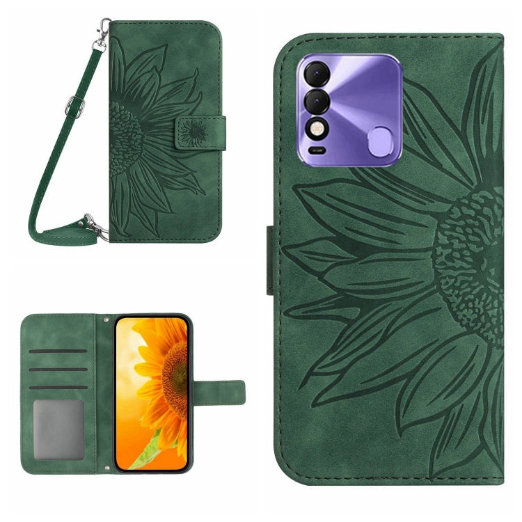 For Tecno Spark 8 Skin Feel Sun Flower Pattern Flip Leather Phone Case with Lanyard