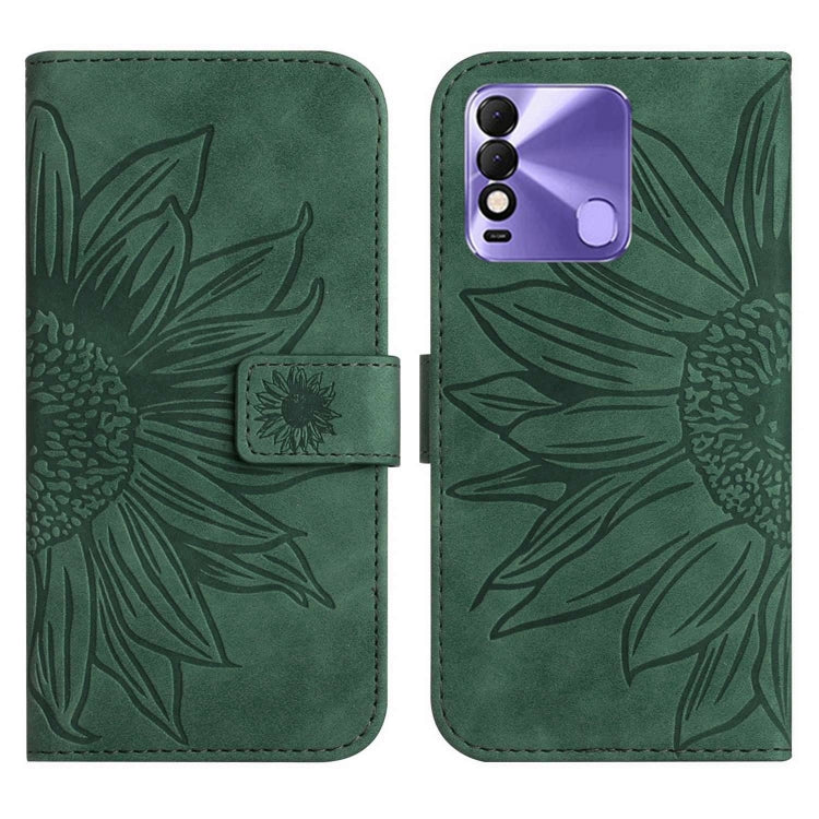 For Tecno Spark 8 Skin Feel Sun Flower Pattern Flip Leather Phone Case with Lanyard