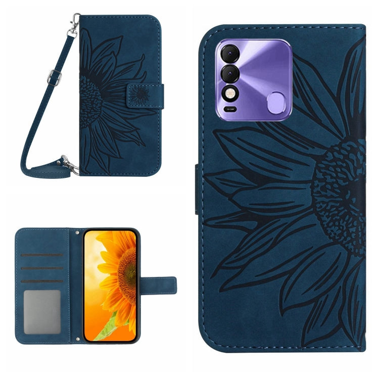 For Tecno Spark 8 Skin Feel Sun Flower Pattern Flip Leather Phone Case with Lanyard