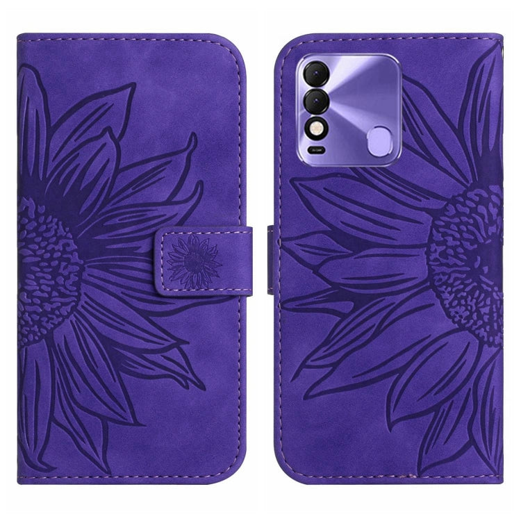 For Tecno Spark 8 Skin Feel Sun Flower Pattern Flip Leather Phone Case with Lanyard
