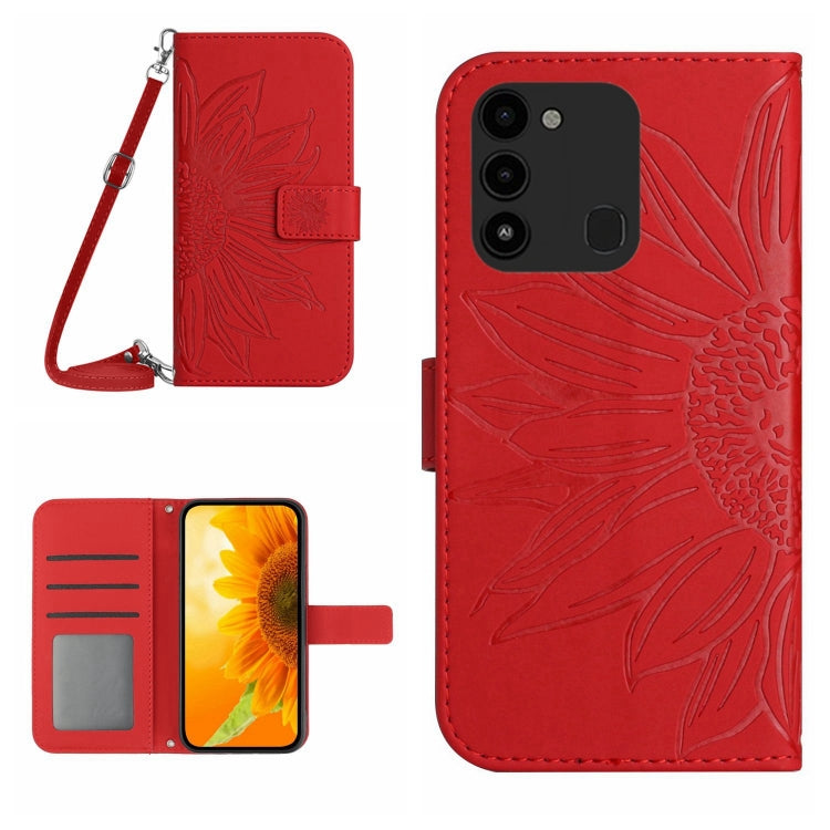 For Tecno Spark Go 2022 / Spark 8C Skin Feel Sun Flower Pattern Flip Leather Phone Case with Lanyard