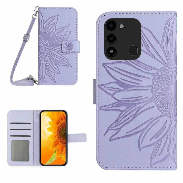 For Tecno Spark Go 2022 / Spark 8C Skin Feel Sun Flower Pattern Flip Leather Phone Case with Lanyard