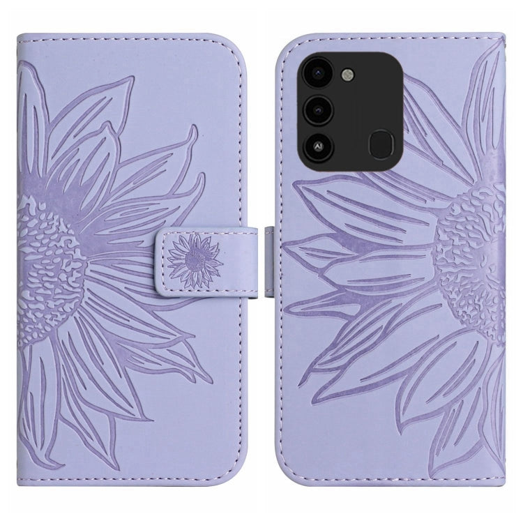 For Tecno Spark Go 2022 / Spark 8C Skin Feel Sun Flower Pattern Flip Leather Phone Case with Lanyard