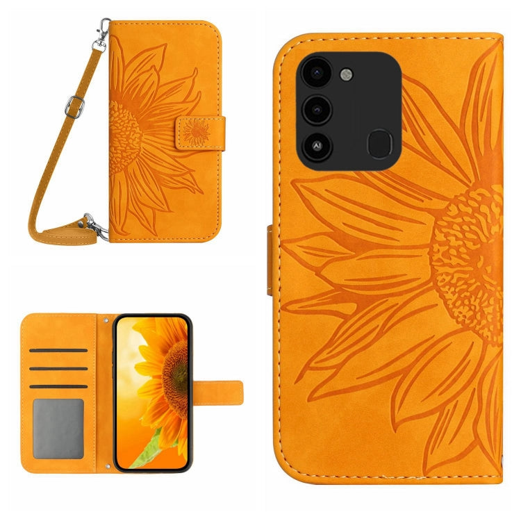 For Tecno Spark Go 2022 / Spark 8C Skin Feel Sun Flower Pattern Flip Leather Phone Case with Lanyard