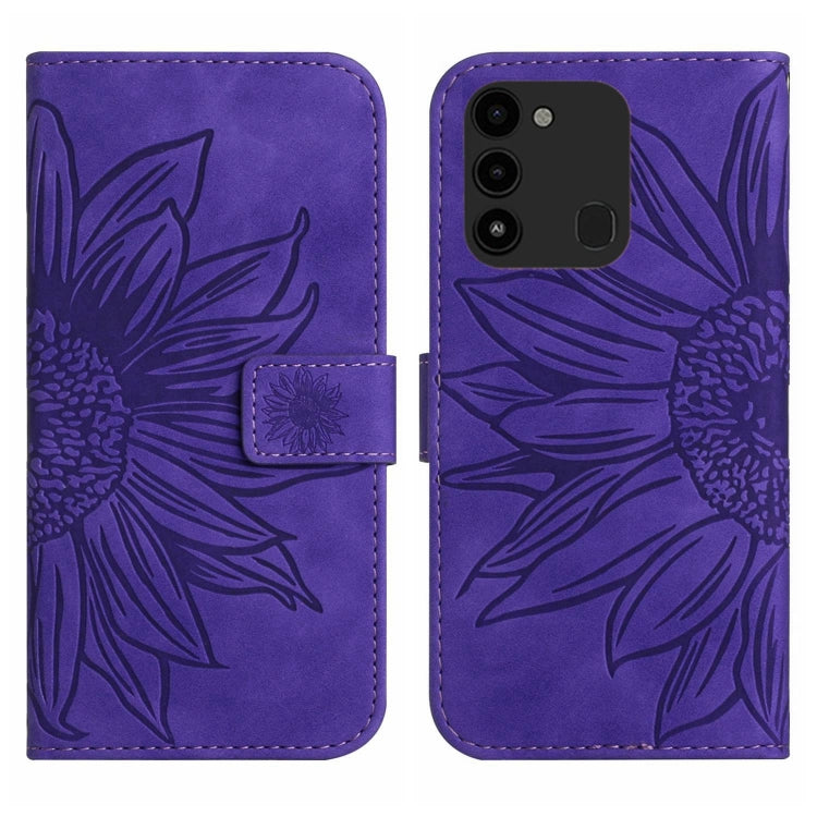 For Tecno Spark Go 2022 / Spark 8C Skin Feel Sun Flower Pattern Flip Leather Phone Case with Lanyard