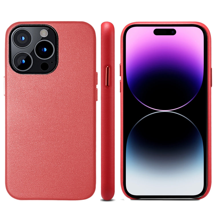 For iPhone 14 Pro Max Lamb Grain PU Back Cover Phone Case