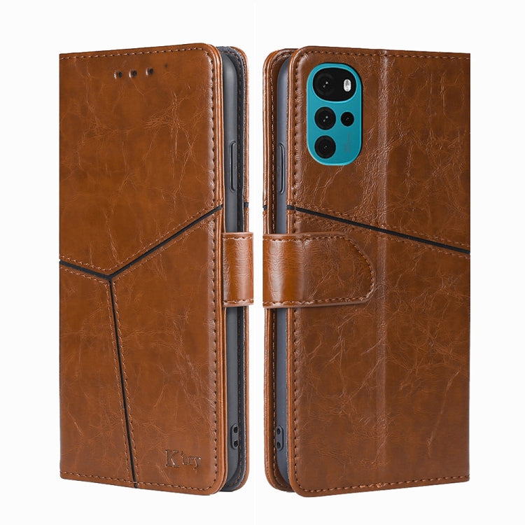 For Motorola Moto E32 India/E22s 4G Global Geometric Stitching Horizontal Flip Leather Phone Case