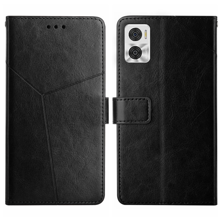 For Motorola Moto E22 4G HT01 Y-shaped Pattern Flip Leather Phone Case