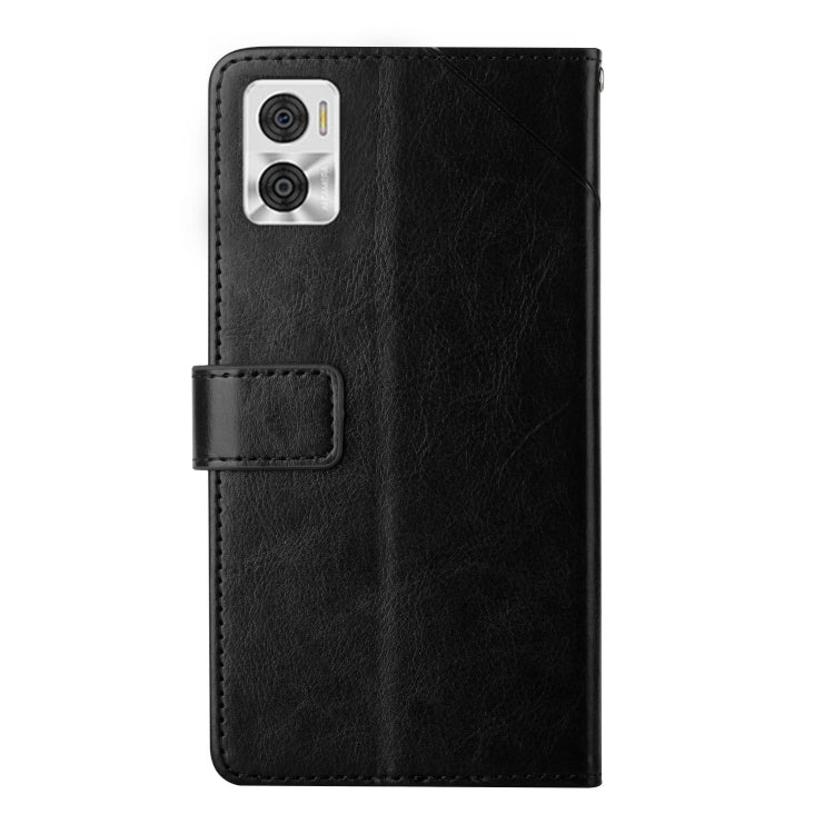 For Motorola Moto E22 4G HT01 Y-shaped Pattern Flip Leather Phone Case
