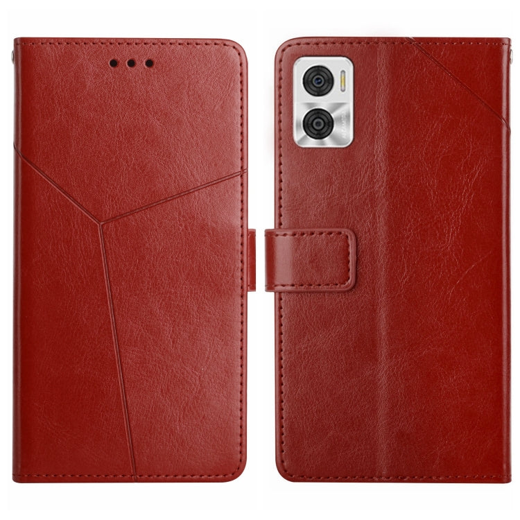 For Motorola Moto E22 4G HT01 Y-shaped Pattern Flip Leather Phone Case