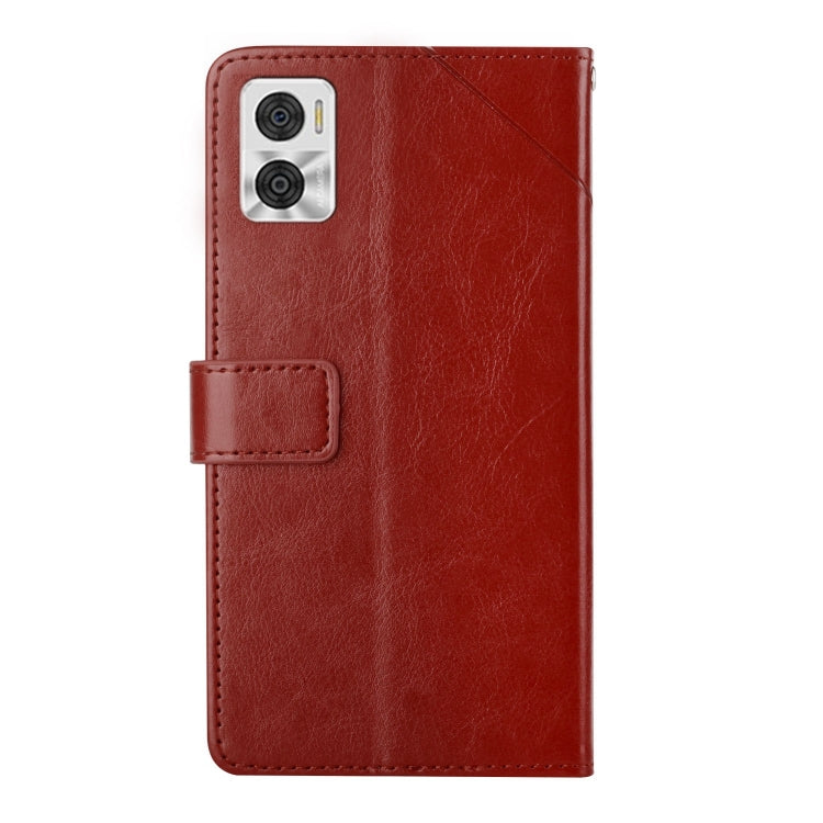 For Motorola Moto E22 4G HT01 Y-shaped Pattern Flip Leather Phone Case