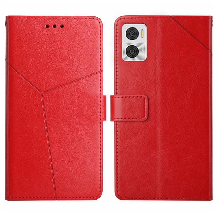 For Motorola Moto E22 4G HT01 Y-shaped Pattern Flip Leather Phone Case