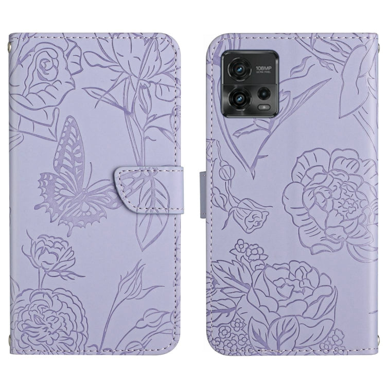 For Motorola Moto G72 4G HT03 Skin Feel Butterfly Embossed Flip Leather Phone Case