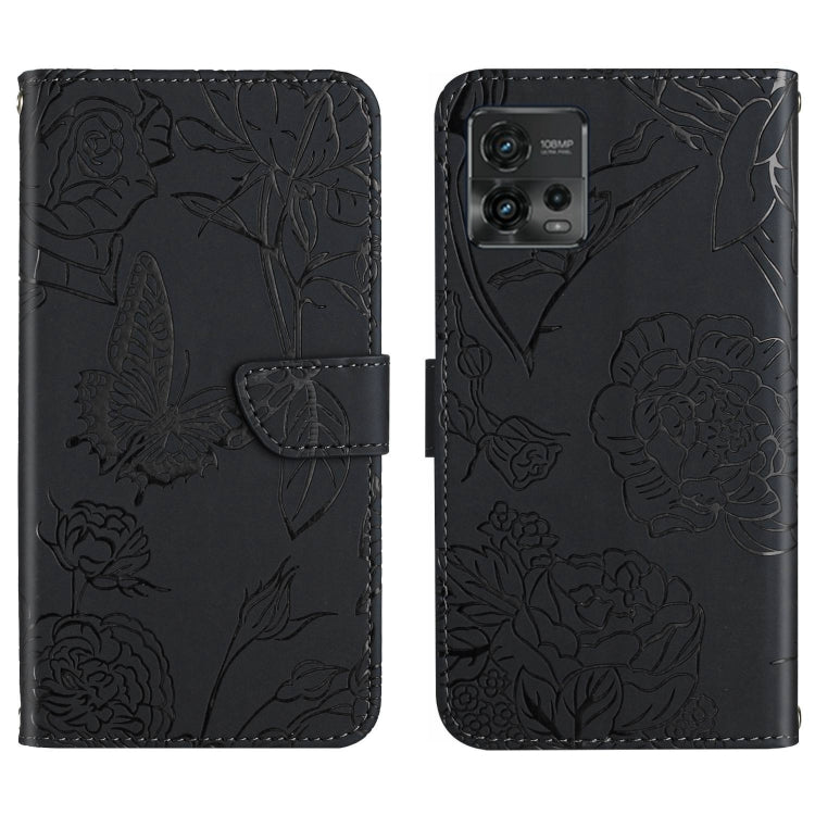 For Motorola Moto G72 4G HT03 Skin Feel Butterfly Embossed Flip Leather Phone Case