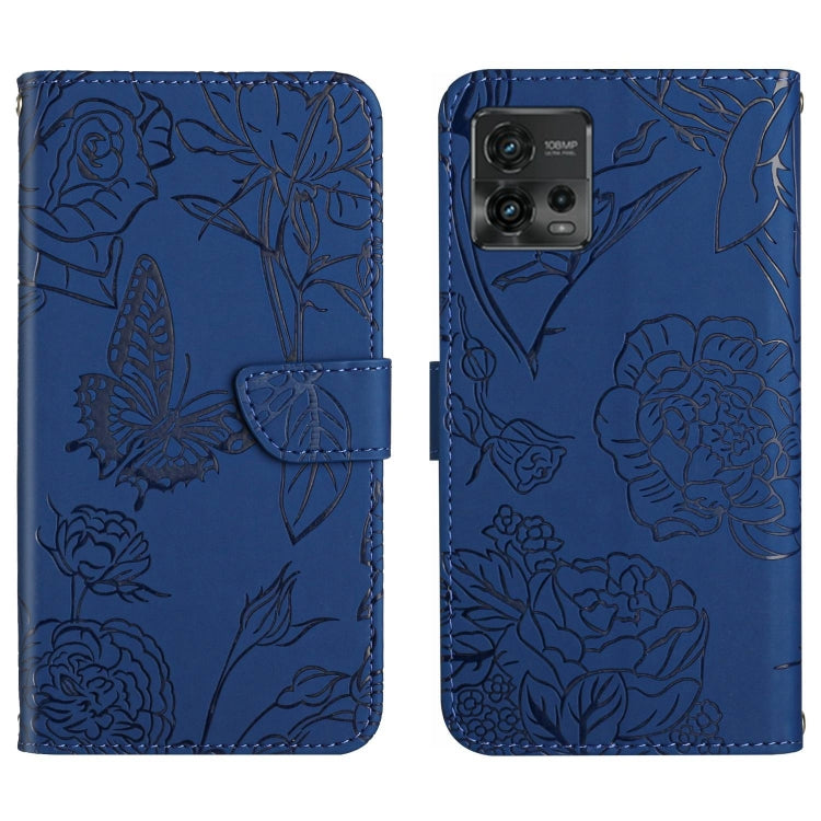 For Motorola Moto G72 4G HT03 Skin Feel Butterfly Embossed Flip Leather Phone Case