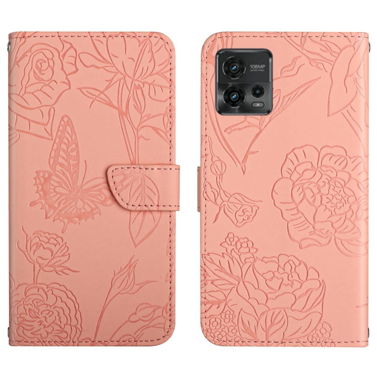 For Motorola Moto G72 4G HT03 Skin Feel Butterfly Embossed Flip Leather Phone Case