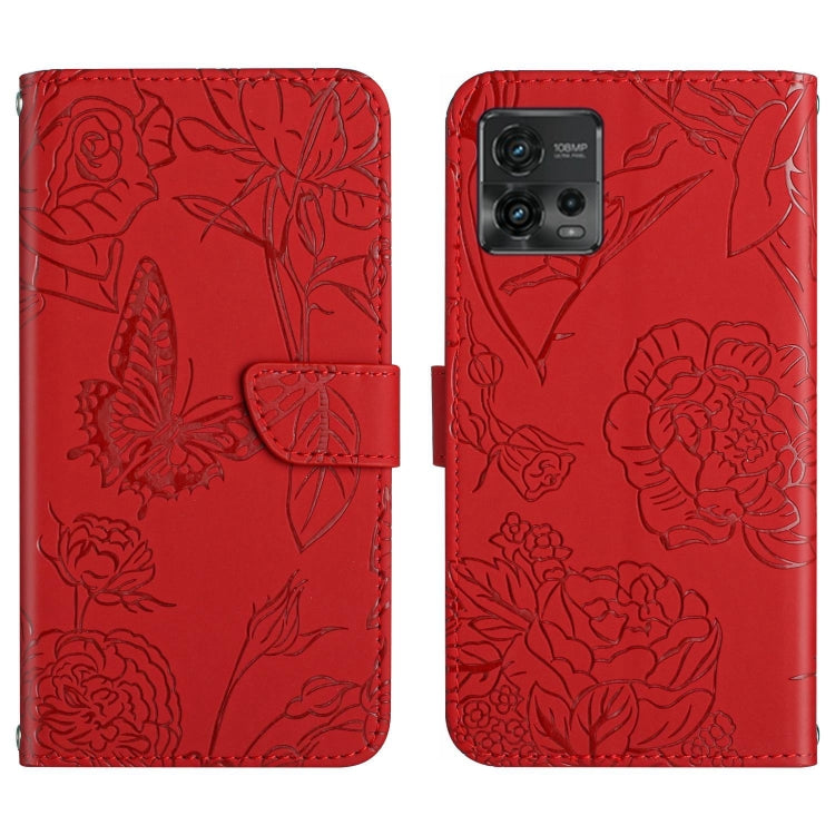 For Motorola Moto G72 4G HT03 Skin Feel Butterfly Embossed Flip Leather Phone Case
