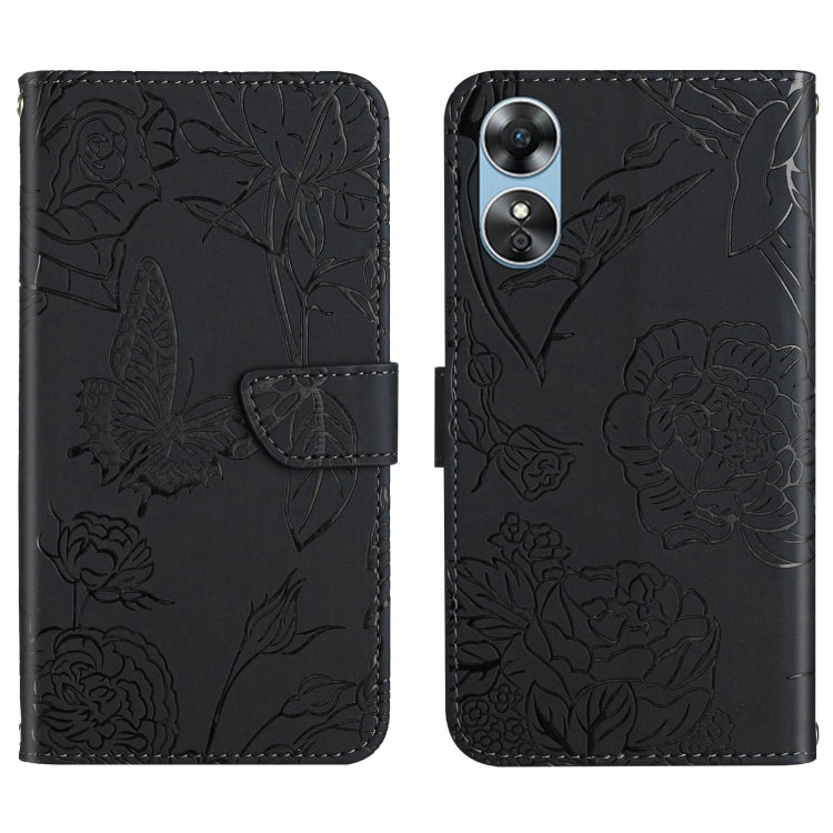 For OPPO A17 HT03 Skin Feel Butterfly Embossed Flip Leather Phone Case
