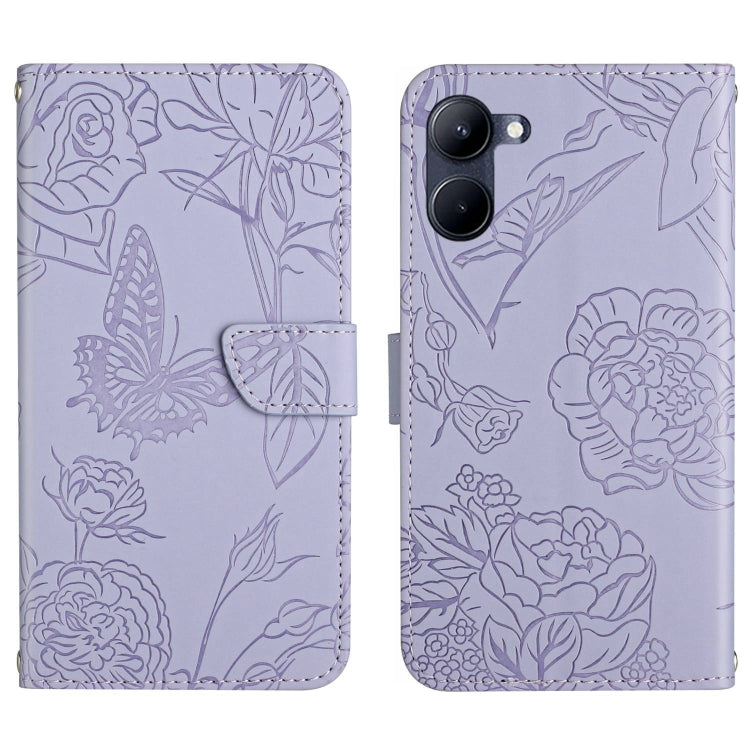 For Realme C33 HT03 Skin Feel Butterfly Embossed Flip Leather Phone Case