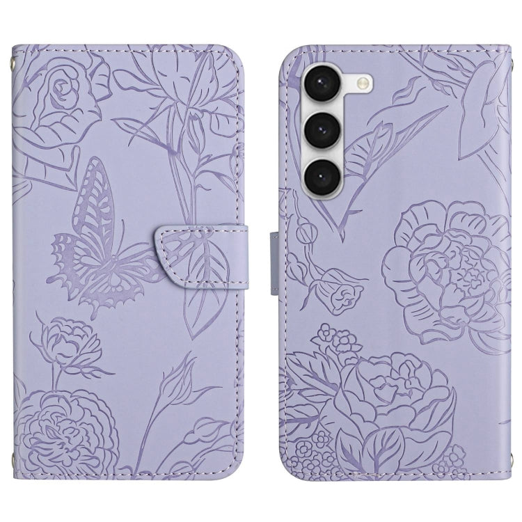 For Samsung Galaxy S23+ 5G HT03 Skin Feel Butterfly Embossed Flip Leather Phone Case